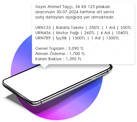Oto servis takip programı Satış SMS’i